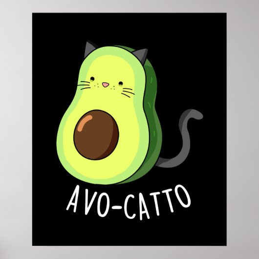 Avocatto Funny Avocado Cat Pun Dark BG Poster (Voorkant)