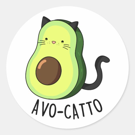 Avocatto Grappige Avocado Cat Pun Ronde Sticker (Voorkant)