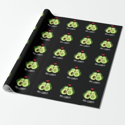 Avocuddles Funny Avocado Couple Pun Dark BG Cadeaupapier (Uitgerold)
