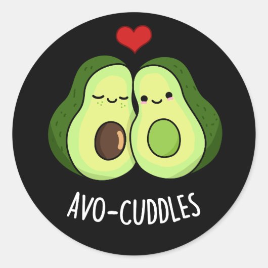 Avocuddles Funny Avocado Couple Pun Dark BG Ronde Sticker (Voorkant)