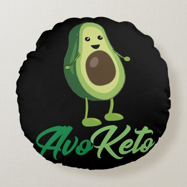 Avoketo - Funny Keto Avocado Rond Kussen (Voorkant)