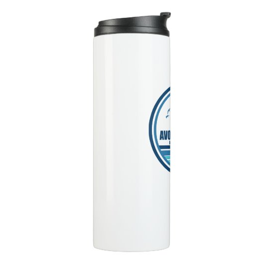 Avon Beach North Carolina Palm Tree Vogels Thermosbeker (Gedraaid links)