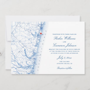 Avon-by-the-Zee NJ Kaart Elegante Navy Blue Weddin