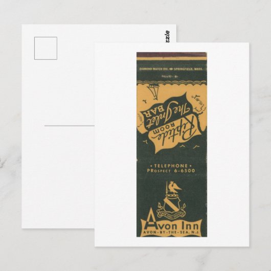 Avon door het Zee NJ, Avon Inn 1950s Matchbook Briefkaart (Voorkant / Achterkant)