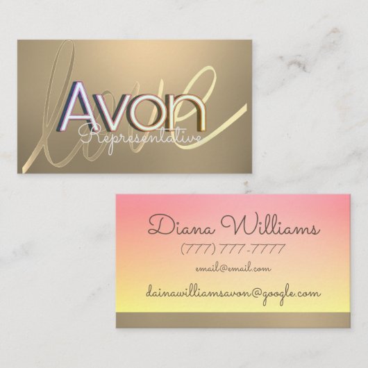 Avon gepersonaliseerd goud visitekaartje (Voorkant / Achterkant)