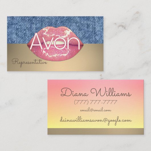 Avon gepersonaliseerde roze en denim esthetisch visitekaartje (Voorkant / Achterkant)