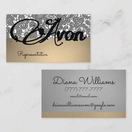 Avon gepersonaliseerde zwart en zilveren kant esth visitekaartje (Voorkant / Achterkant)
