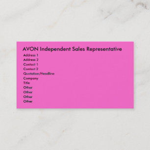 AVON Independent Sales Representative, Adres ... Visitekaartje
