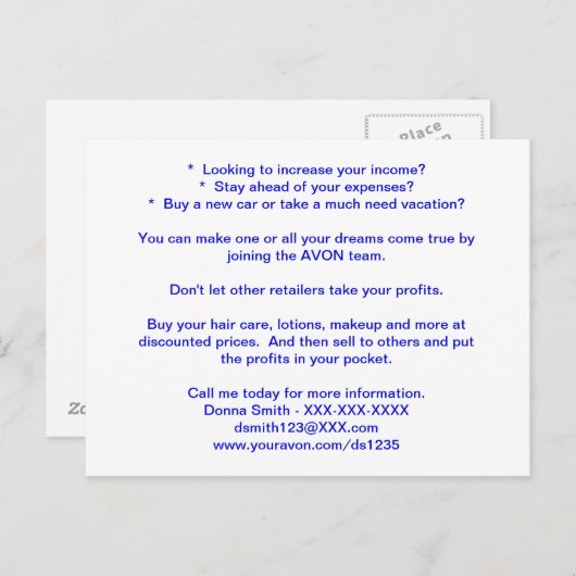 AVON Recruiting Post Card Briefkaart (Voorkant / Achterkant)