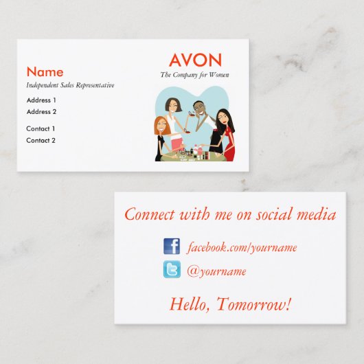 Avon-Visitekaartjes met sociale media-informatie Visitekaartje (Voorkant / Achterkant)