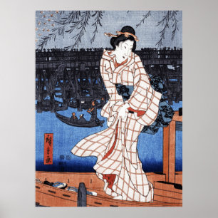 Avond aan de rivier door Utagawa Hiroshige Poster