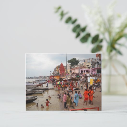 Avond Bath at Varanasi Briefkaart (Staand voorkant)