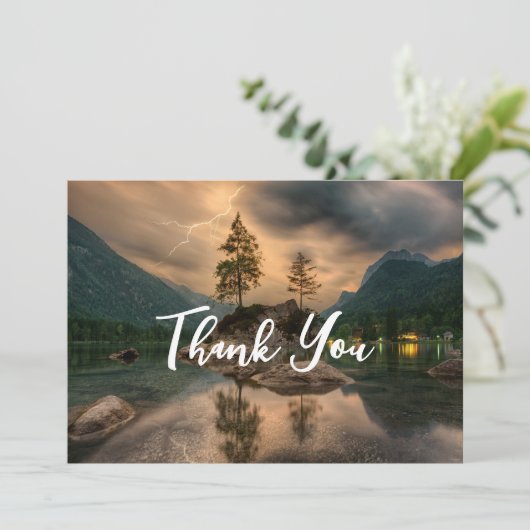 Avond-berg-foto van het meer bedankkaart (Staand voorkant)