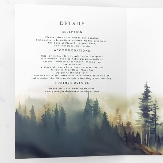 Avond Bergen Mist Panorama Trouwfoto Drieluik Uitnodiging (Binnenzijde eerst)