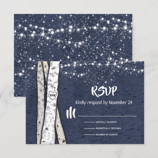 Avond Berk Boom Trouwen twinkeling lichten RSVP (Voorkant / Achterkant)