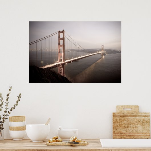 Avond bij de drukwerk Golden Gate Bridge Poster (Keuken)