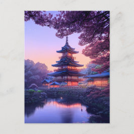 Avond bij Riverside Temple Briefkaart