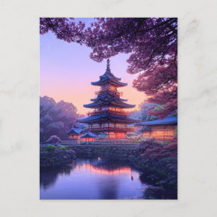 Avond bij Riverside Temple Briefkaart