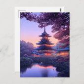 Avond bij Riverside Temple Briefkaart (Voorkant / Achterkant)