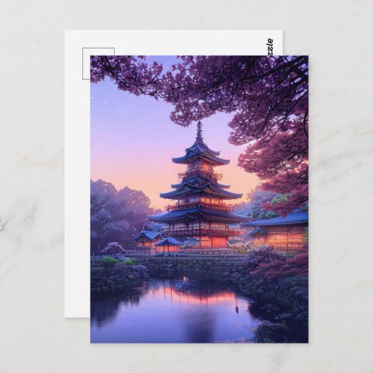 Avond bij Riverside Temple Briefkaart (Voorkant / Achterkant)