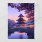 Avond bij Riverside Temple Briefkaart (Voorkant)