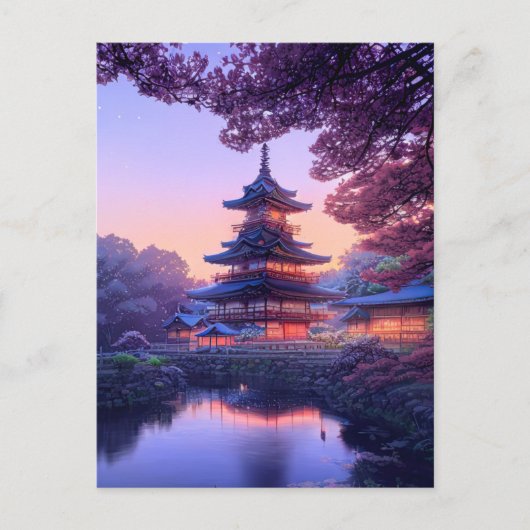 Avond bij Riverside Temple Briefkaart (Voorkant)