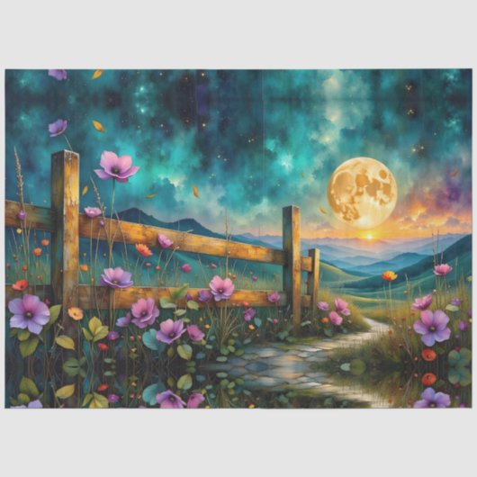 Avond Bloemrijk en Landschap Maangloed Tissuepapier (Voorkant)