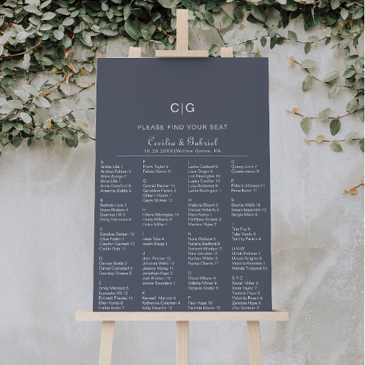Avond Boho Alfabetical Wedding Seating Chart Poster