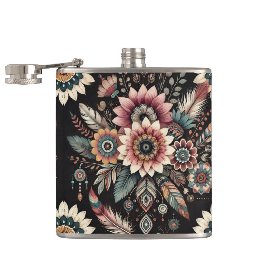 Avond Boho Bloemen Heupfles (Geopend)