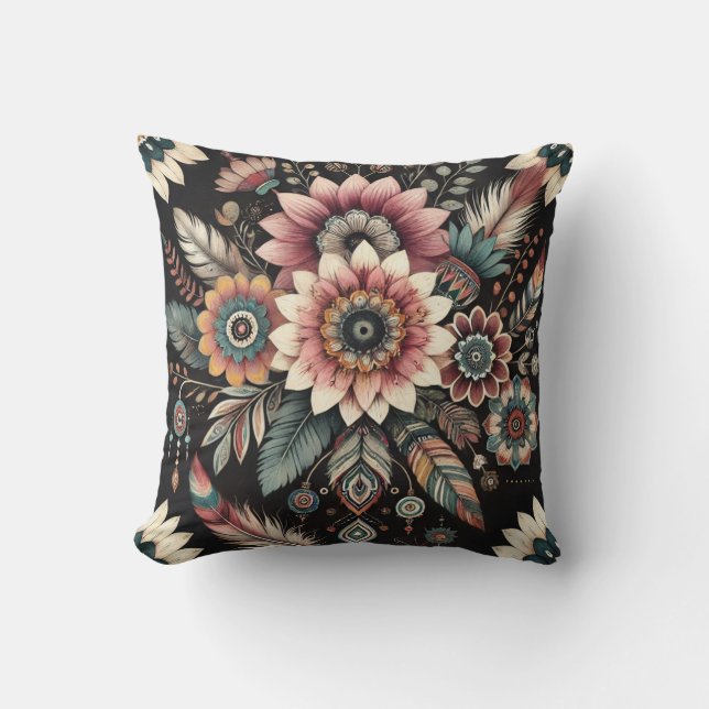 Avond Boho Bloemen Kussen (Voorkant)