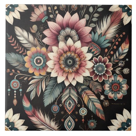 Avond Boho Bloemen Tegeltje (Voorkant)