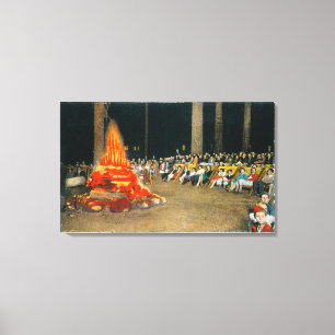Avond Bonfire in Giant Forest Lodge Canvas Afdruk