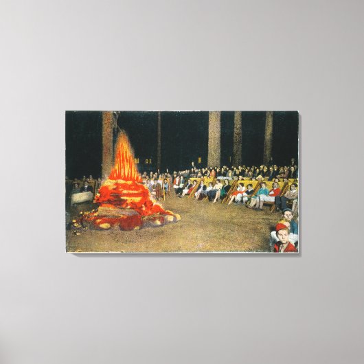 Avond Bonfire in Giant Forest Lodge Canvas Afdruk (Voorkant)