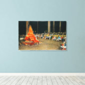 Avond Bonfire in Giant Forest Lodge Canvas Afdruk (Insitu (Houten vloer))