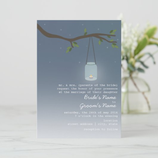 Avond bruiloft - Mason Jar met kaarle Kaart (Staand voorkant)