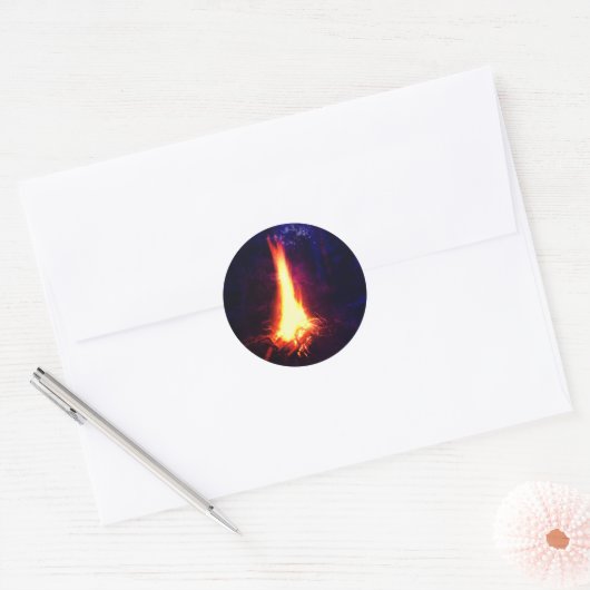 Avond Campfire Ronde Sticker (Envelop)