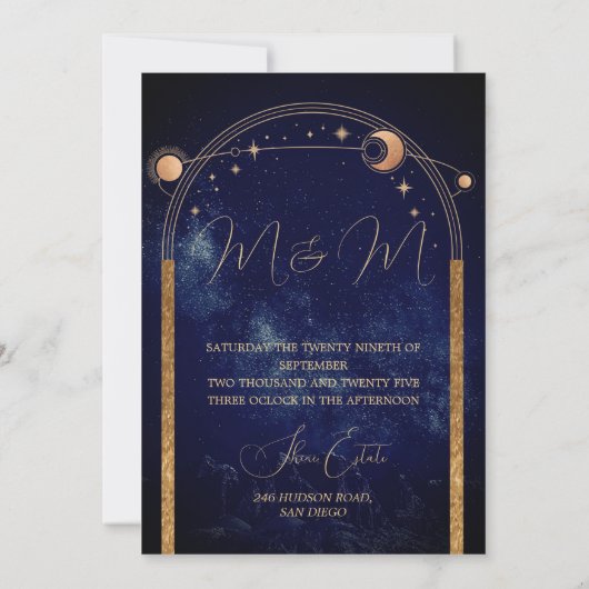 Avond Celestial Sky Elegant Bruiloft Kaart (Achterkant)