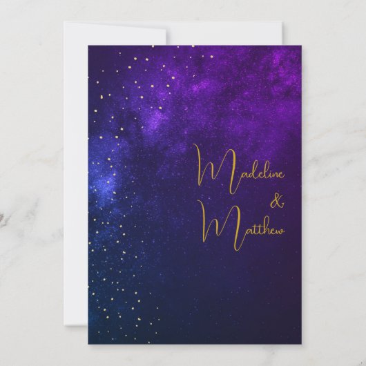 Avond Celestial Sky Gold Sterren Moderne bruiloft Kaart (Achterkant)