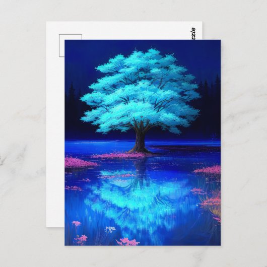 Avond door de Charming Blue Tree Briefkaart (Voorkant / Achterkant)