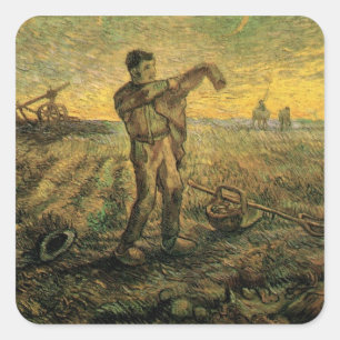 Avond - Einde van de Dag door Vincent van Gogh Vierkante Sticker