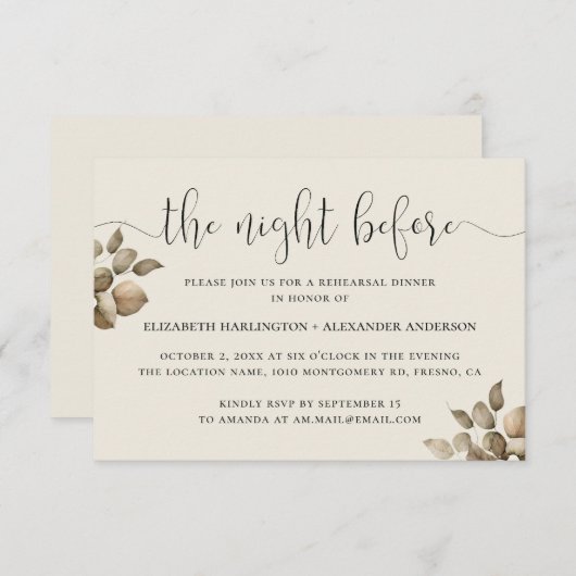 Avond ervoor. Elegante bloemige soft proef diner Kaart (Voorkant / Achterkant)