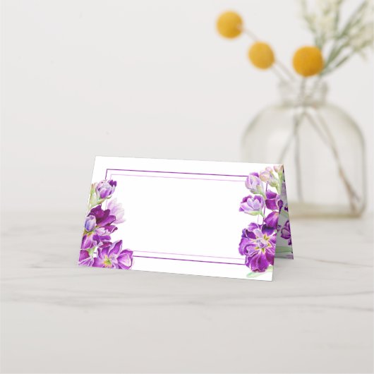 Avond geurende bouillon bloemen paarse bruiloft plaatskaartje (Achterkant)