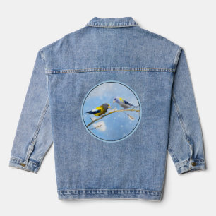 Avond Grosbeak Schilderij - Originele Wild Bird Ar Denim Jacket