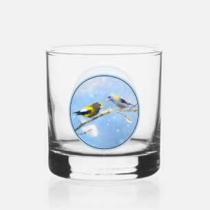 Avond Grosbeak Schilderij - Originele Wild Bird Ar Whisky Glas