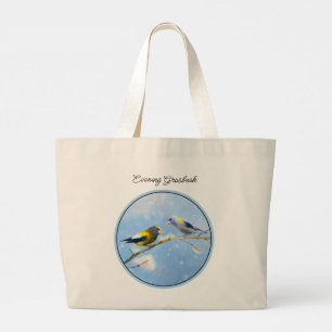 Avond Grosbeak Winter Schilderij Originele Vogelku Grote Tote Bag