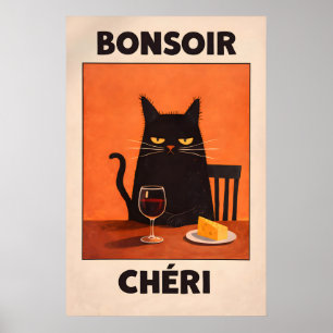 Avond Grut Zwarte Kat Poster, Franse Wijn Kaas Poster