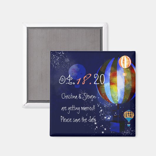 Avond Heet Luchtballons Weddenschap Save the Date Magneet (Voorkant / Achterkant)