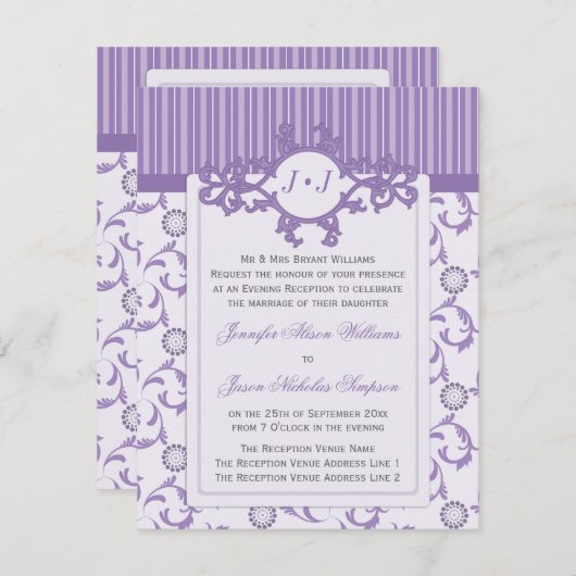 Avond huwelijksuitnodiging in lavender Pattern Kaart (Voorkant / Achterkant)