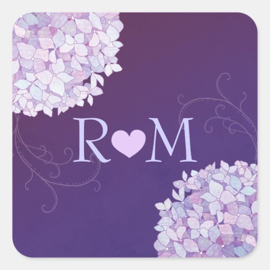 Avond Hydrangeas Paarse bruiloft Vierkante Sticker (Voorkant)