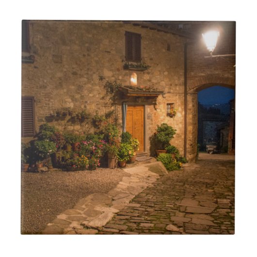 Avond in de oude heuvelstad tegeltje (Voorkant)